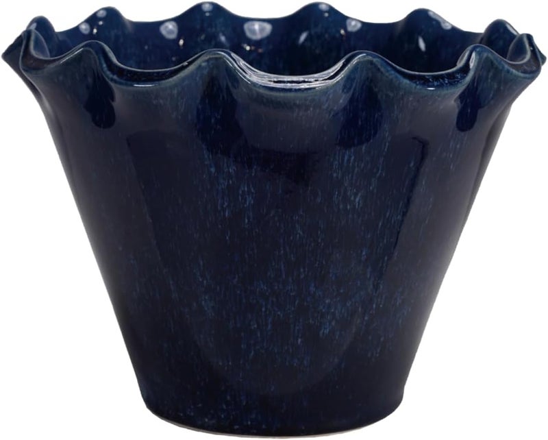 Creative Co-op Large Stoneware Planter with Ruffled Edge and Drainage Hole with Reactive Glaze, Blue - Image 1